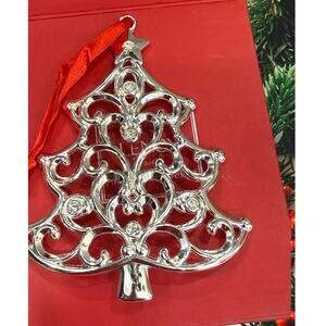 VTG Lenox Sparkle & Scroll Silver Plated Crystal Christmas Tree Ornament w/ Box